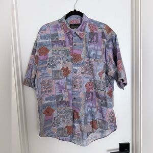 Nitesout Styled in Italy Vintage Abstract Print Button Up Shirt Retro 90s Size L